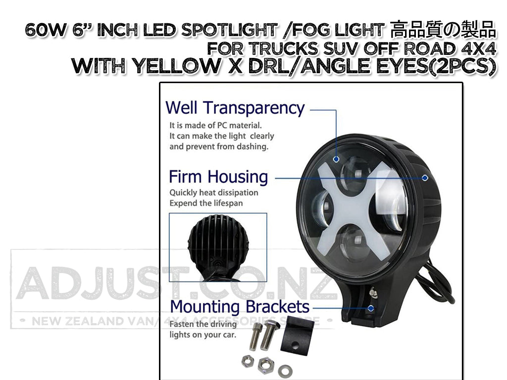 60w Round LED Spot 6" Inch Spot Work Lamp W/ DRL Waterproof OFF-ROAD