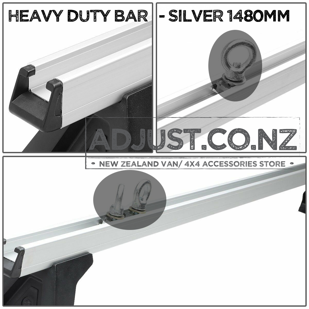 Compatible with Toyota Hiace Heavy Duty 3x Roof Rack Gutter Mount Silver 110mm Leg