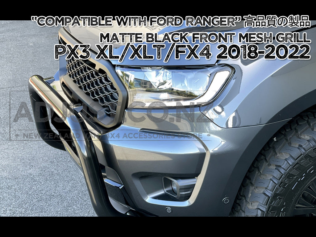 Front Mesh Grill to suit Ford Ranger Matt Black PX3 XL/XLT/FX4 2018-2022