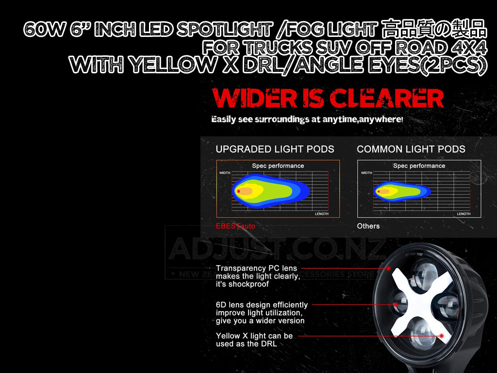 60w Round LED Spot 6" Inch Spot Work Lamp W/ DRL Waterproof OFF-ROAD
