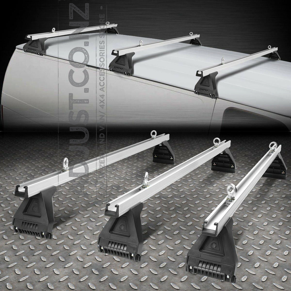 Compatible with Toyota Hiace 3 x Roof Rack 150mm 'Silver'