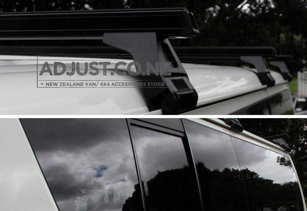 Compatible with Toyota Hiace Heavy Duty 2x Roof Rack Gutter Mount Black 110mm Leg