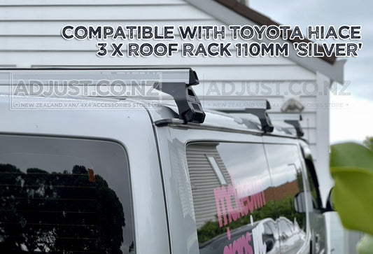 Compatible with Toyota Hiace Heavy Duty 3x Roof Rack Gutter Mount Silver 110mm Leg