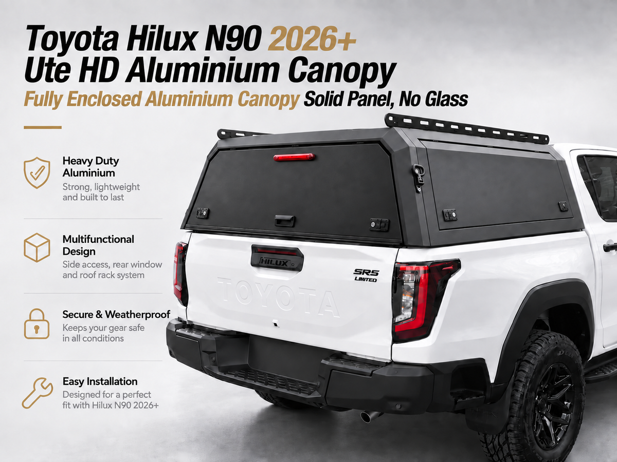 Toyota Hilux N90/N80 2026+ Fully Enclosed Aluminium Canopy – Solid Rear Panel, No Glass