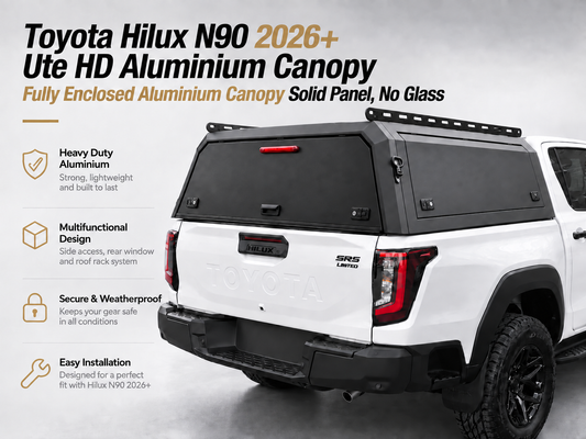Toyota Hilux N90/N80 2026+ Fully Enclosed Aluminium Canopy – Solid Rear Panel, No Glass