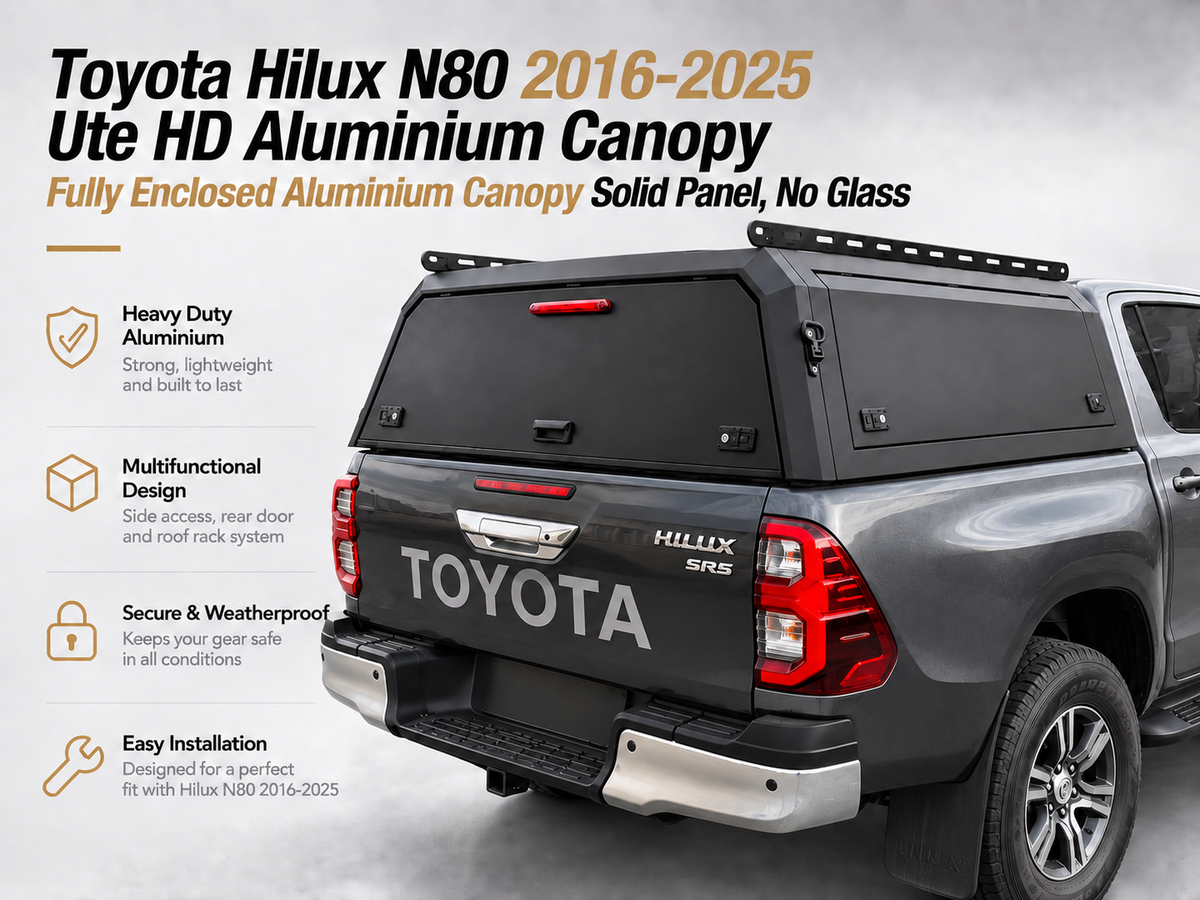 Toyota Hilux N80 2016-2025+ Fully Enclosed Aluminum Canopy – Solid Rear Panel, No Glass